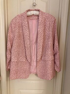 Pink Leopard Print Open-Front Women's Blazer Jacket